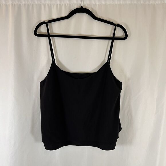 Athleta Tank Top Women's Medium Solid Black Spaghetti Strap Tiered Cropped - Picture 1 of 8